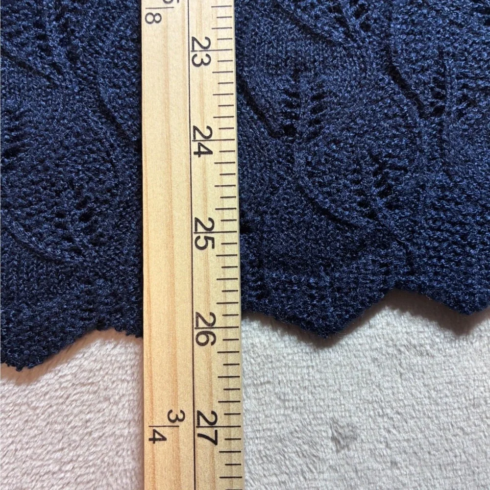 Handmade Vintage Navy Pointelle Knit 2 Piece Skirt Set Scalloped V-Neck Midi